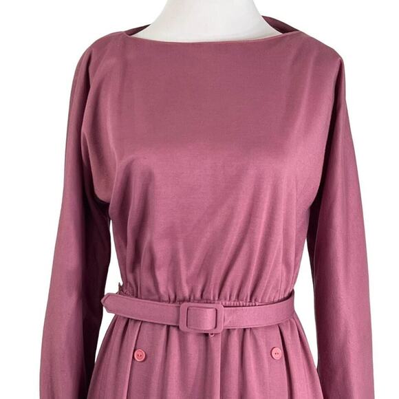 Vintage 70s Warren Petites Mauve Secretary Midi Dress M - Picture 7 of 9